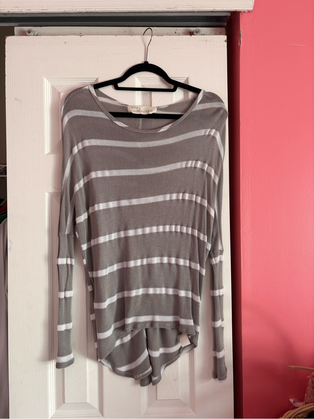 Vintage Hanava Gray and White Striped Long-Sleeve Top